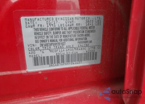 2017 Nissan Sentra Sv from USA, damaged, VIN 3N1AB7APXHY261627